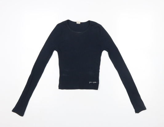 Urban Outfitters Womens Black Ribbed Cropped Long Sleeve Top XS