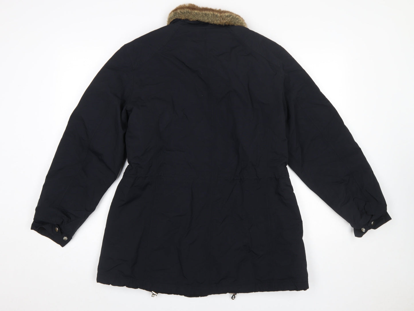 Lands' End Women's Black Faux Fur Trim Long Parka Coat Size M 10-12