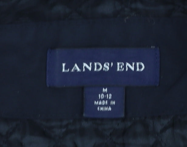 Lands' End Women's Black Faux Fur Trim Long Parka Coat Size M 10-12
