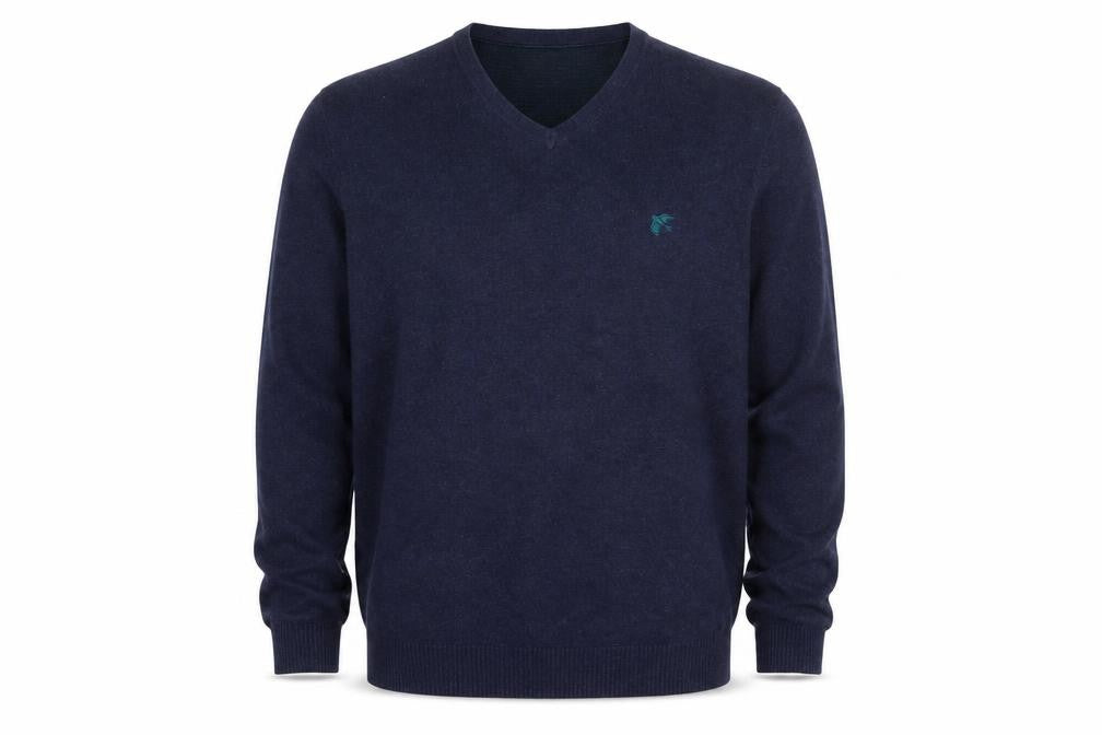 Racing Green Mens Blue Cotton V-Neck Jumper XL Classic Knit