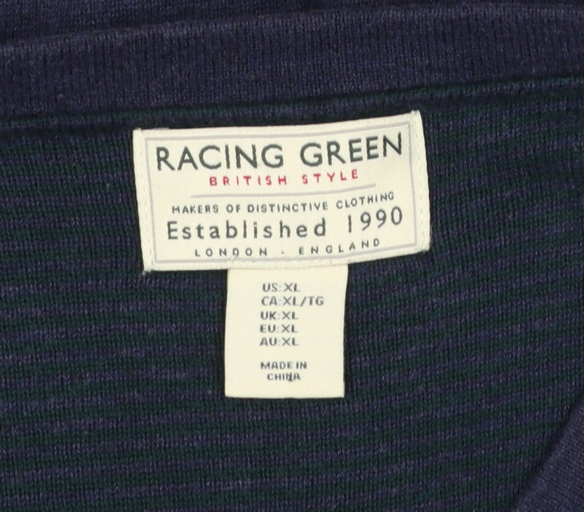 Racing Green Mens Blue Cotton V-Neck Jumper XL Classic Knit