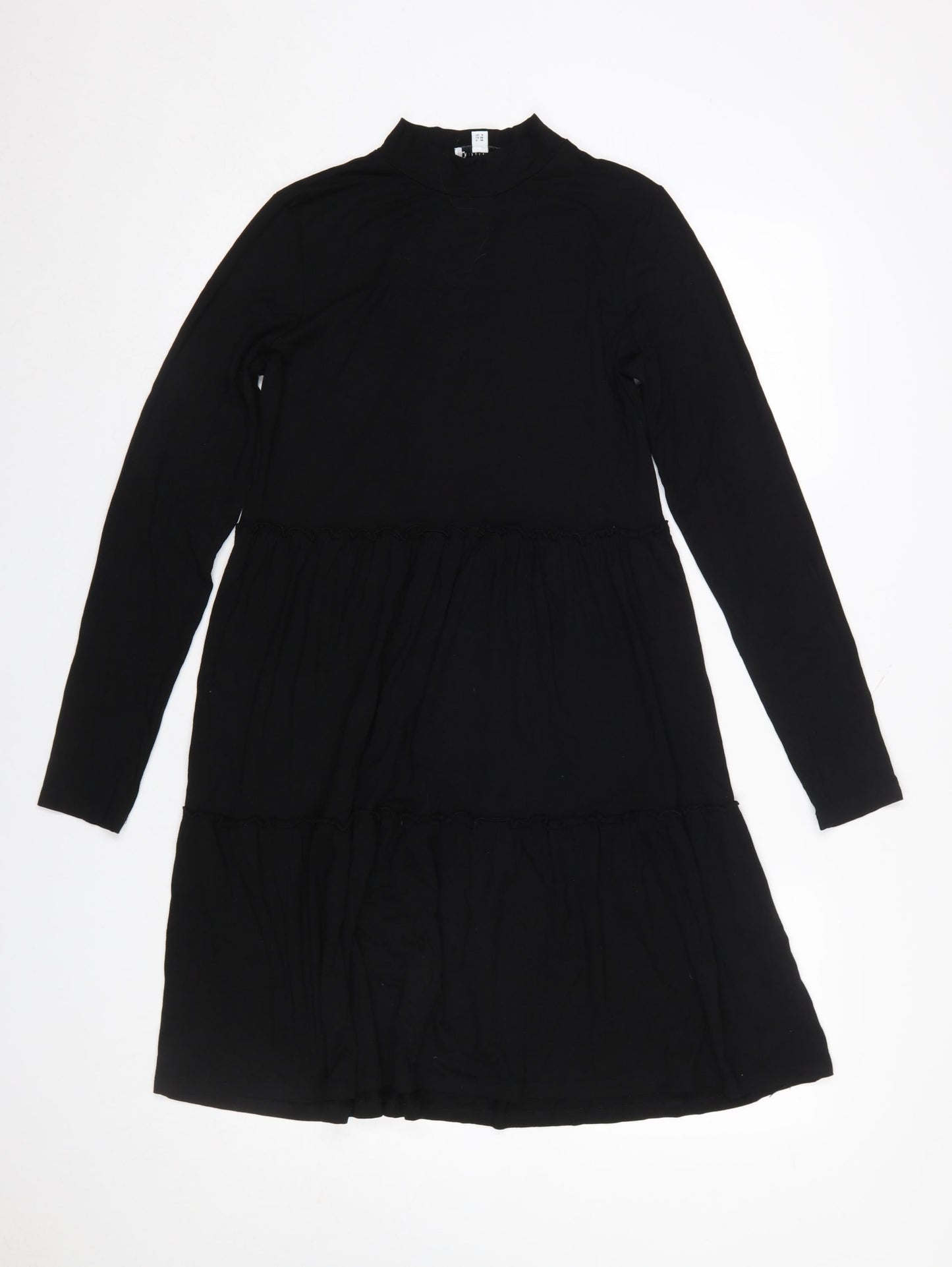 Warehouse Women Black Long Sleeve High Neck Shift Dress Size 10