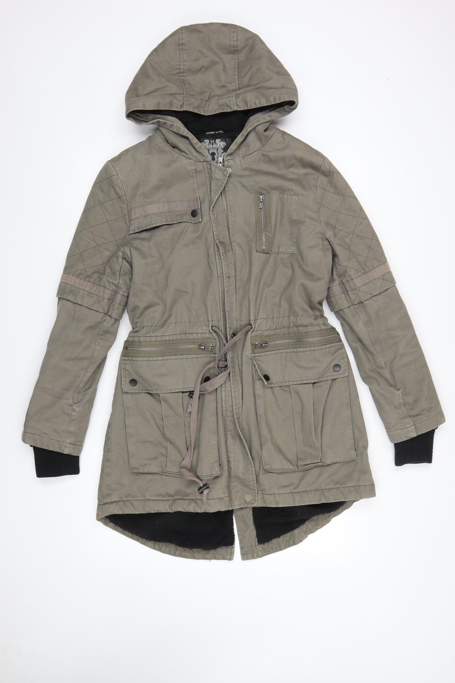 Label Lab Womens Green Cotton Hooded Parka Jacket Size 10