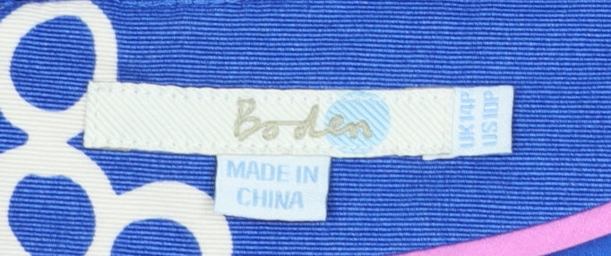 Boden Women's Blue Geometric Belted A-Line Cotton Dress Size 10