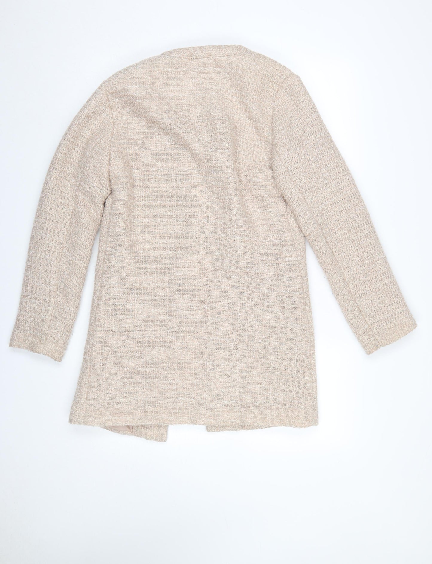 New Look Women's Beige Tweed Open Front Mid-Length Coat Size 8