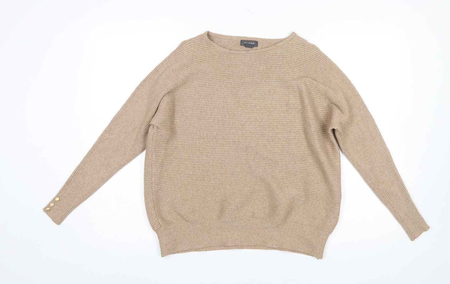 Primark Women’s Beige Ribbed Knit Jumper Size S 10/12 Crew Neck
