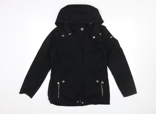 Esprit Women Black Mid-Length Hooded Parka Jacket Size 10