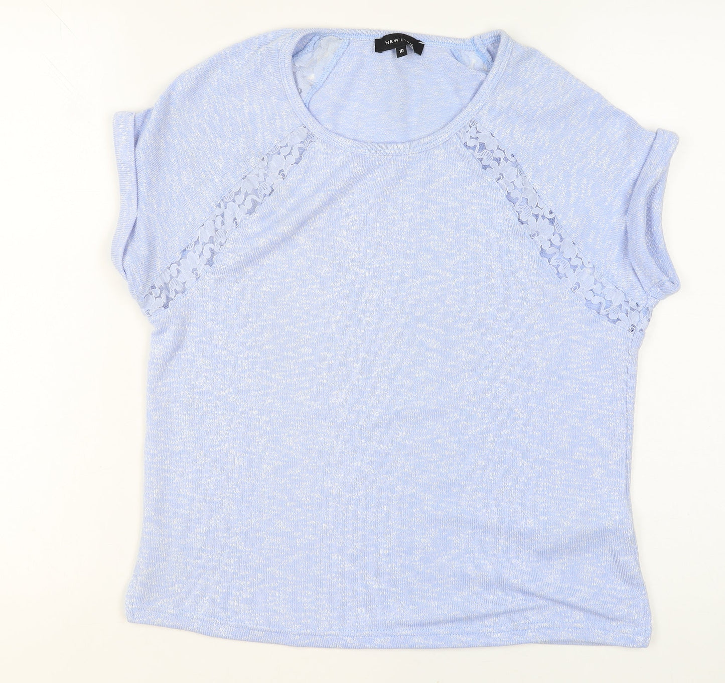 New Look Women Blue Lace Detail Short Sleeve Pullover Jumper Size 10