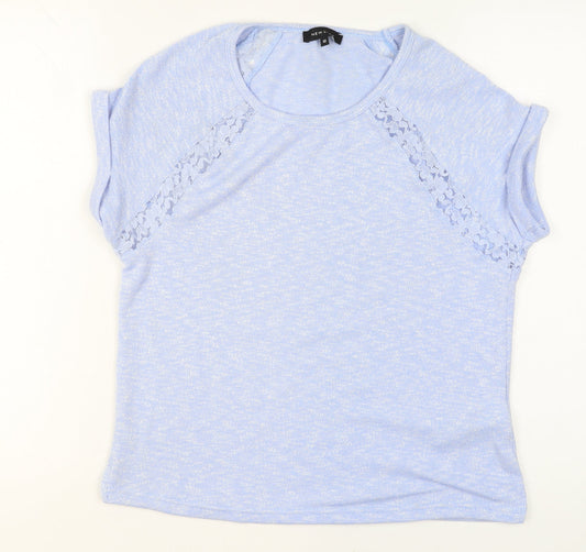 New Look Women Blue Lace Detail Short Sleeve Pullover Jumper Size 10