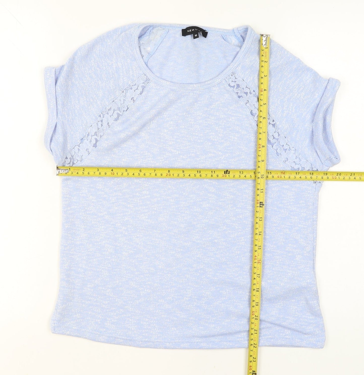 New Look Women Blue Lace Detail Short Sleeve Pullover Jumper Size 10