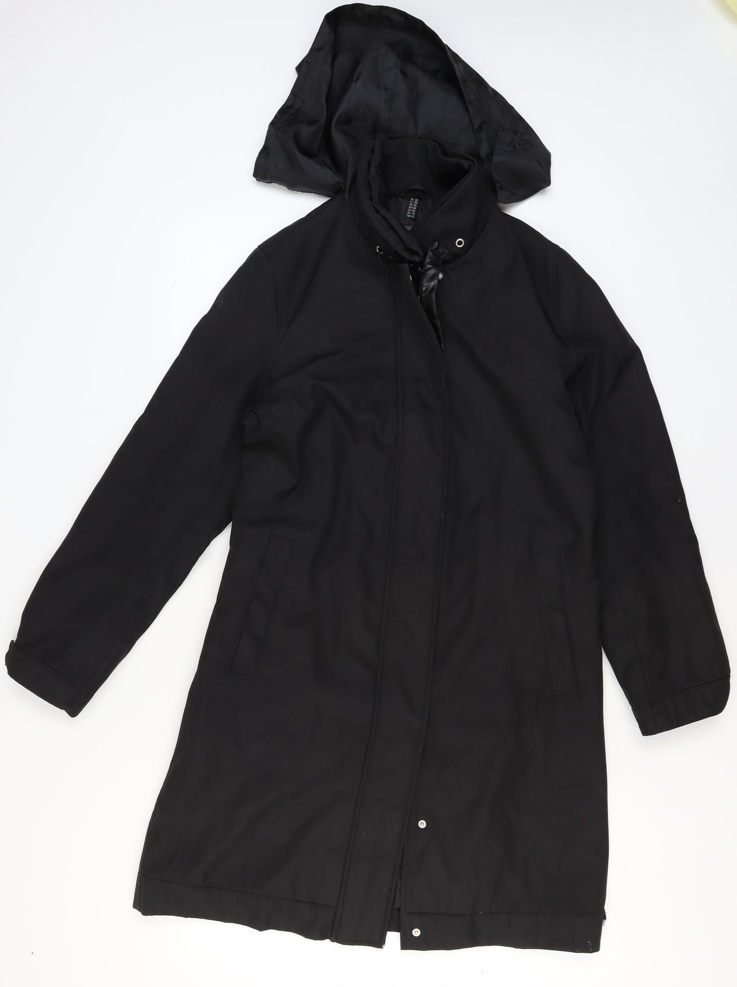 ReSET Women’s Black Hooded Waterproof Long Rain Coat Size 12
