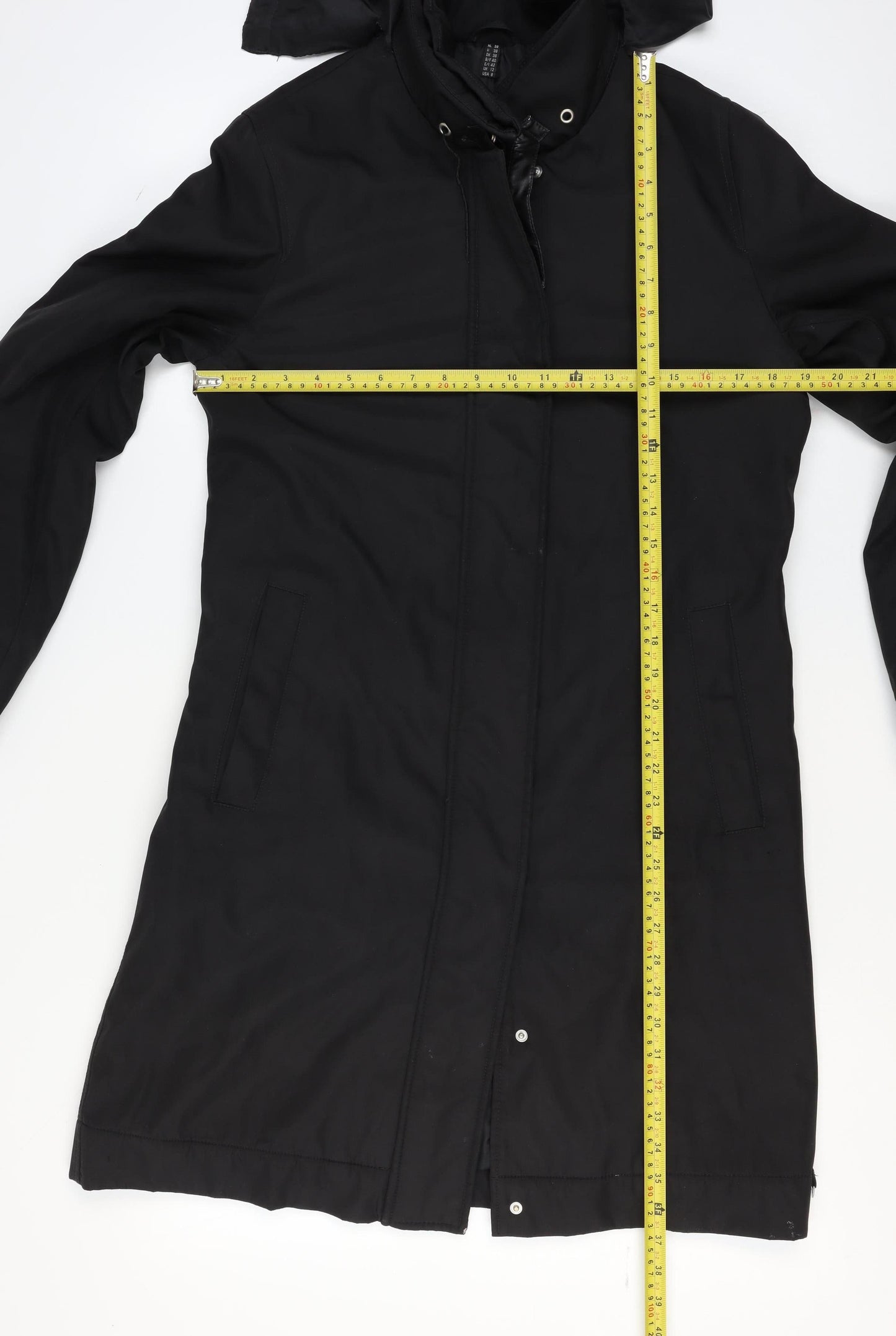 ReSET Women’s Black Hooded Waterproof Long Rain Coat Size 12