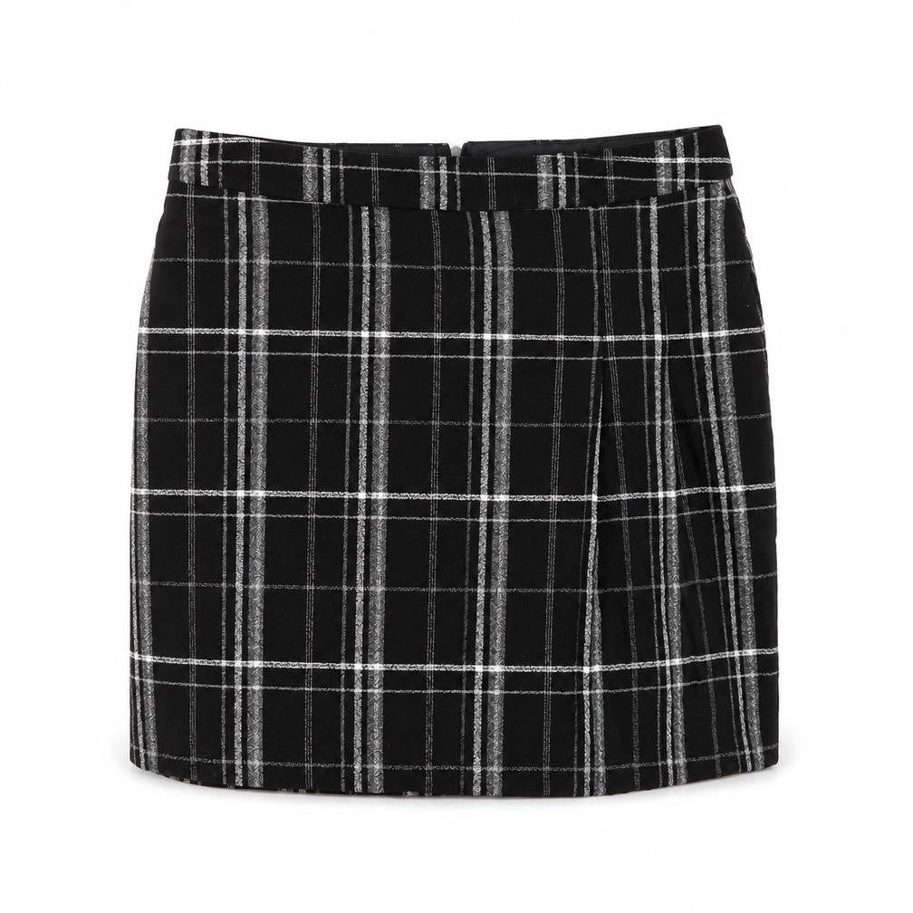 Oasis Women Black Check Pencil Skirt Size 16 Short Lined