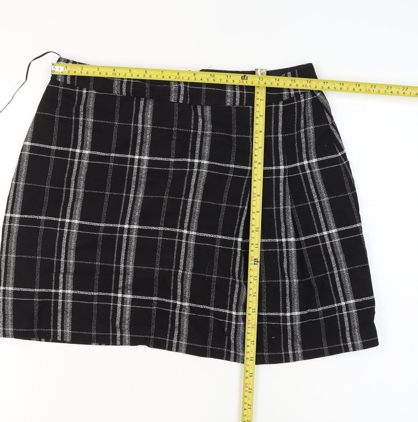 Oasis Women Black Check Pencil Skirt Size 16 Short Lined