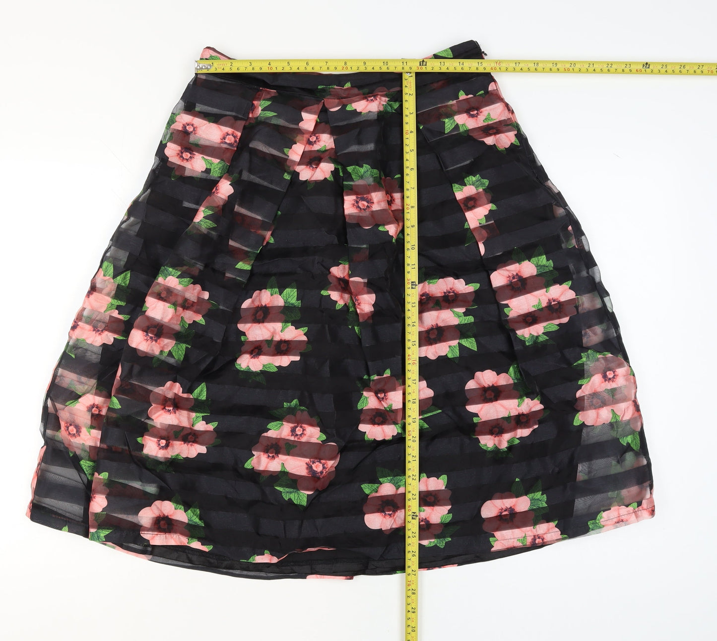 Apricot Women’s Black Floral Pleated Knee Length Skirt Size 14