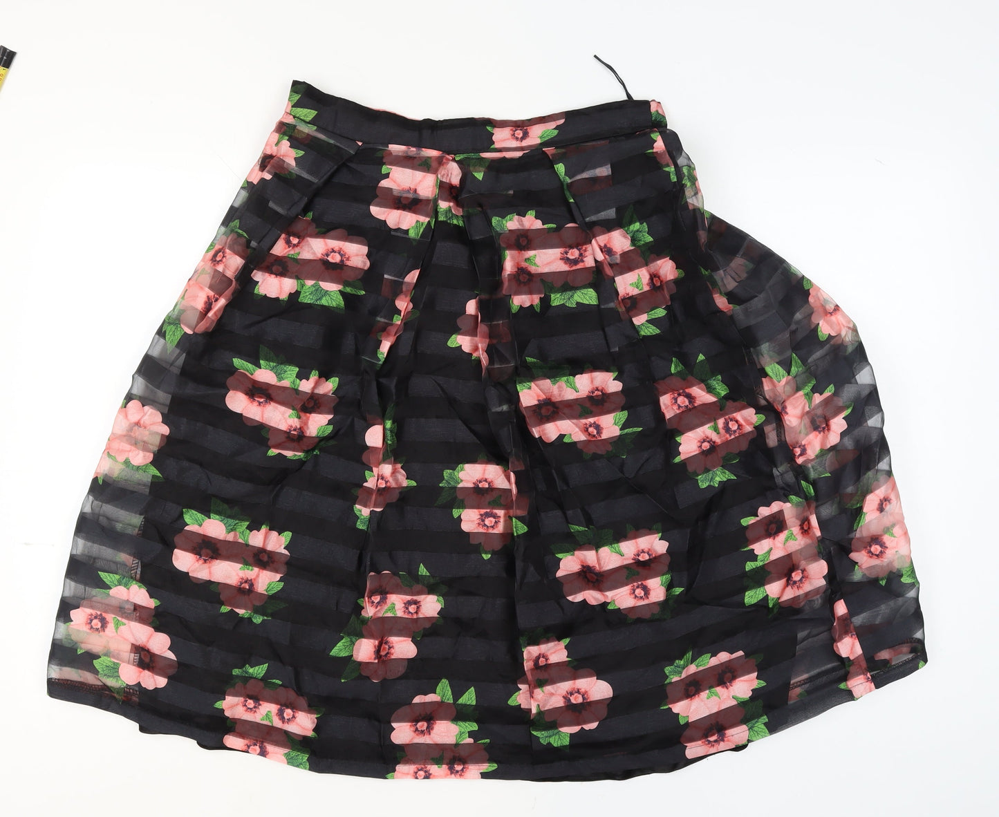 Apricot Women’s Black Floral Pleated Knee Length Skirt Size 14