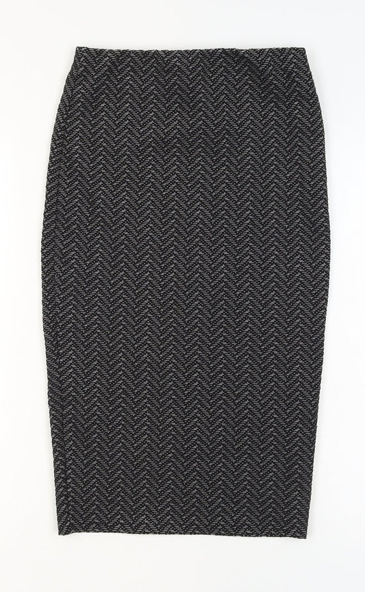 New Look Women’s Black Geometric Pencil Skirt Size 10 Stretch Jersey