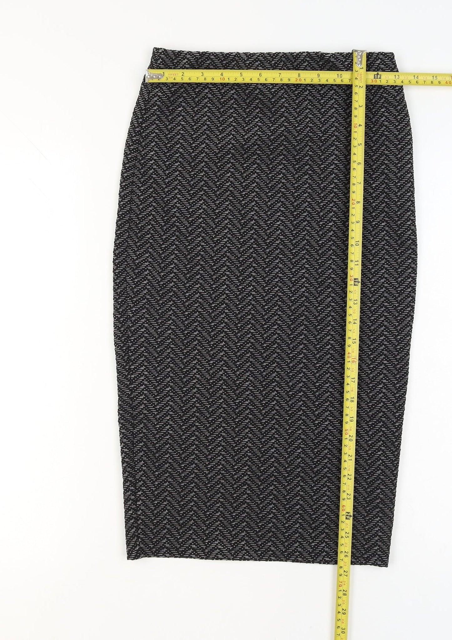 New Look Women’s Black Geometric Pencil Skirt Size 10 Stretch Jersey