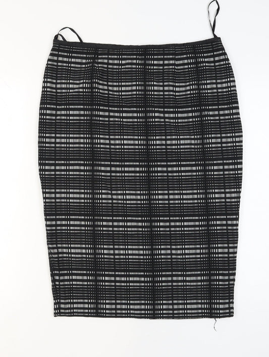 Next Women’s Black Check Pencil Skirt Size 14 Knee Length Stretch
