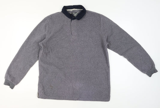 Cotton Traders Mens Grey Fleece Collared Pullover Jumper L