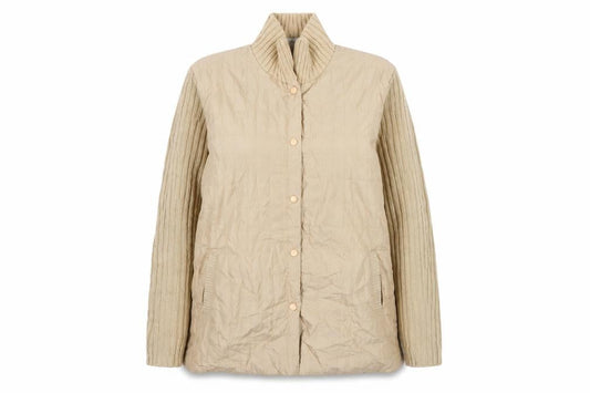 Damart Women Beige Quilted Knit Sleeve Jacket Size L