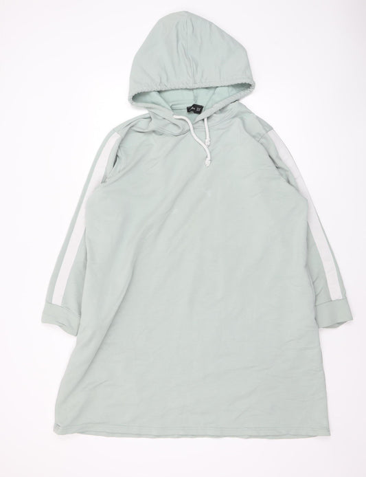 Alia Women’s Mint Green Longline Hoodie Dress UK 20 Pullover Cotton