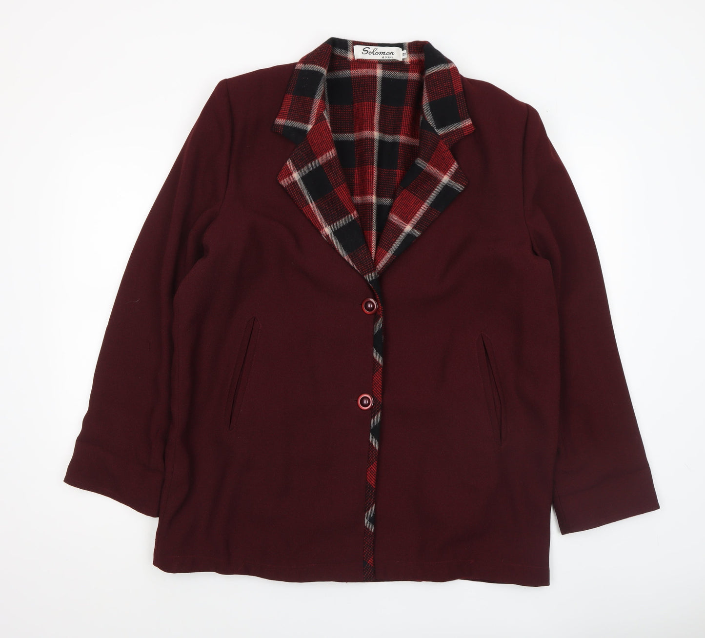 Solomon Womens Red Wool Blend Checked Lined Blazer Size 12