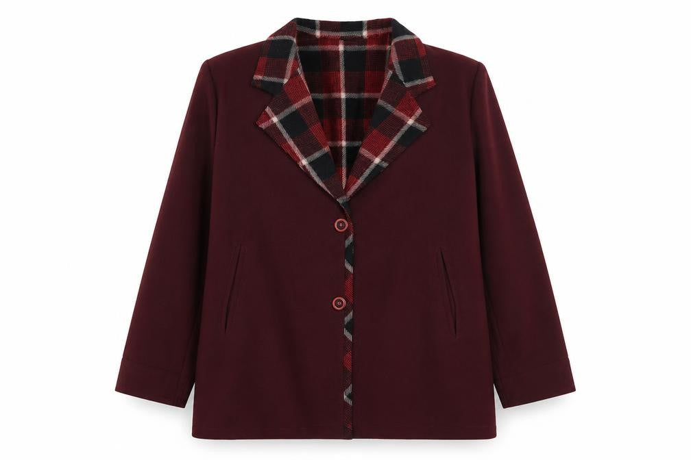 Solomon Womens Red Wool Blend Checked Lined Blazer Size 12