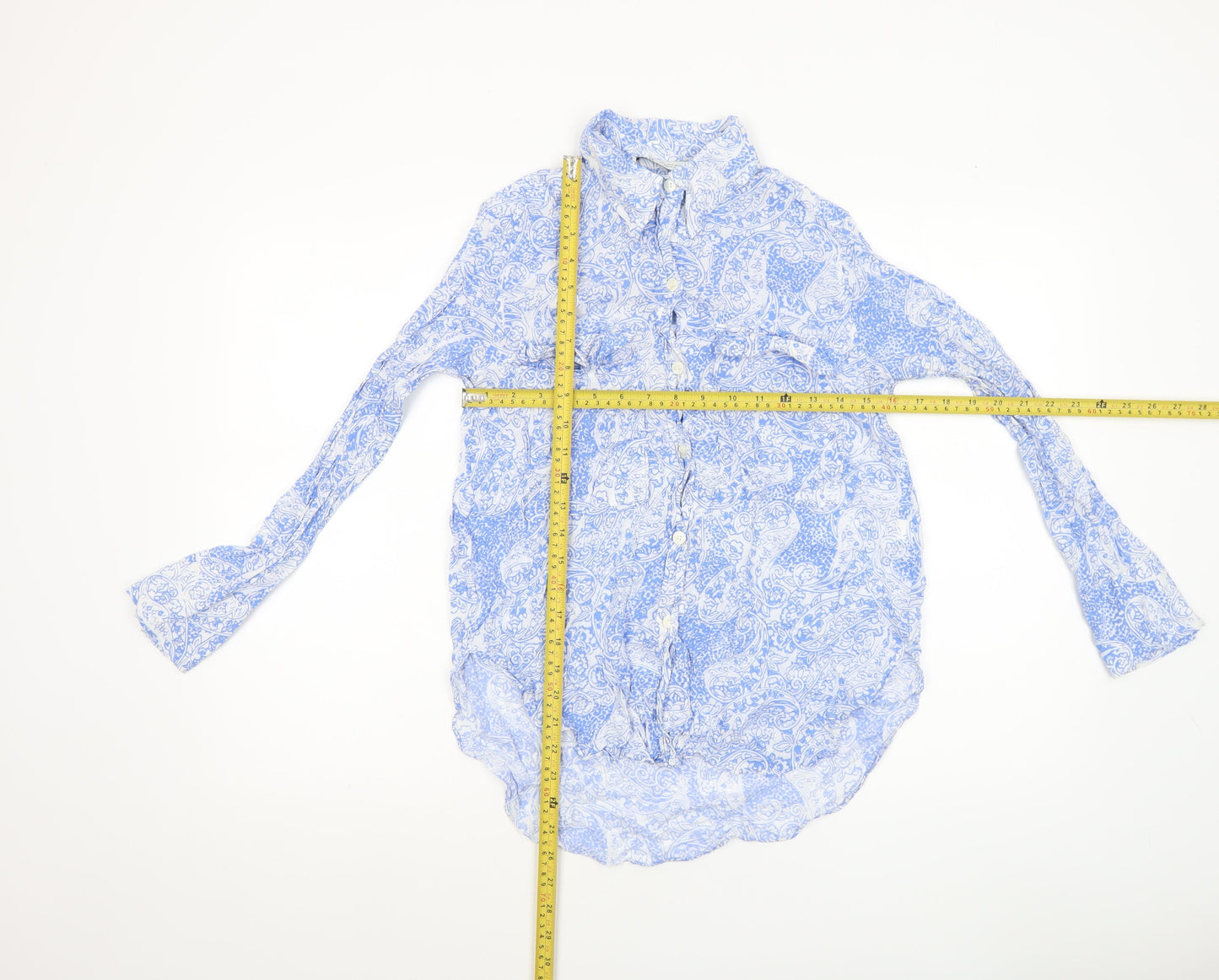 Zara Women’s Blue Paisley Viscose Long Sleeve Tunic Blouse Size 8