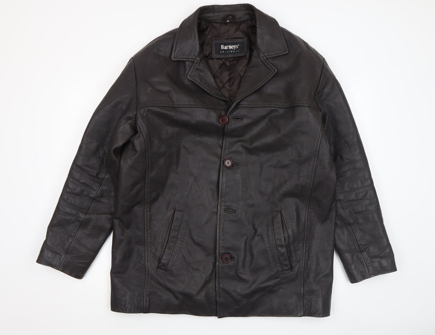 Barneys Originals Men’s Brown Leather Mid-Length Overcoat M