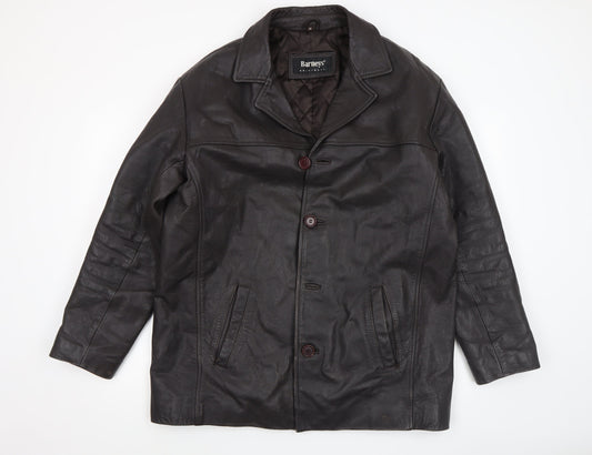 Barneys Originals Men’s Brown Leather Mid-Length Overcoat M