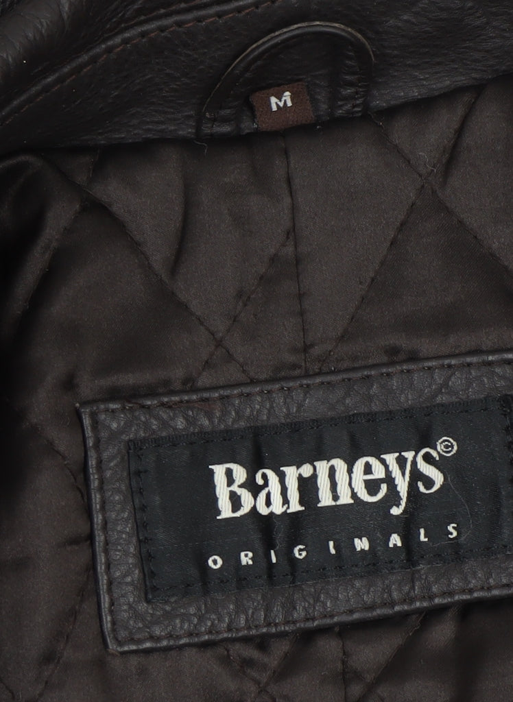 Barneys Originals Men’s Brown Leather Mid-Length Overcoat M