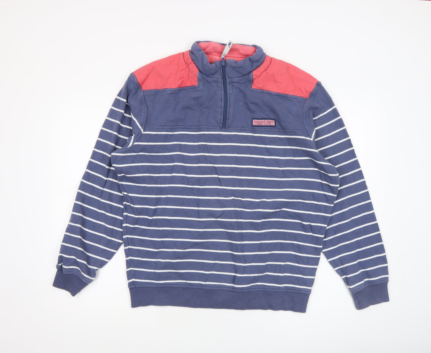 Vineyard Vines Men's Blue Striped 1/2 Zip Cotton Sweatshirt M