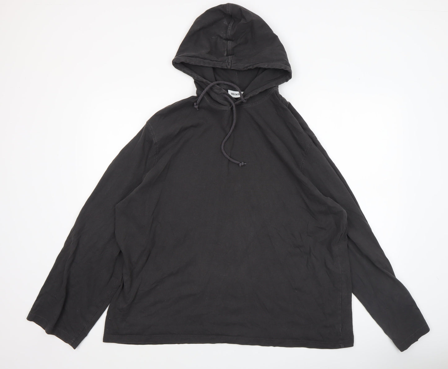 Weekday Women Black Cotton Pullover Hoodie Size L Relaxed Fit