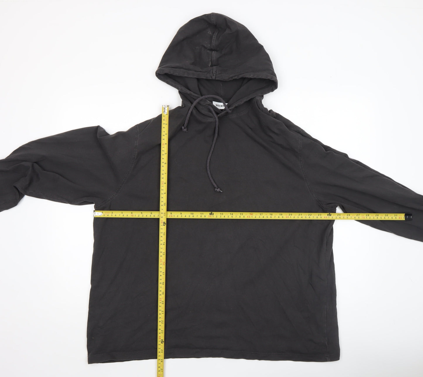 Weekday Women Black Cotton Pullover Hoodie Size L Relaxed Fit