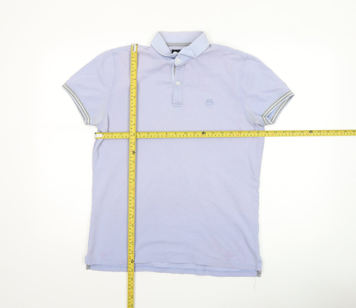 Massimo Dutti Men's Light Blue Casual Fit Cotton Polo Shirt M