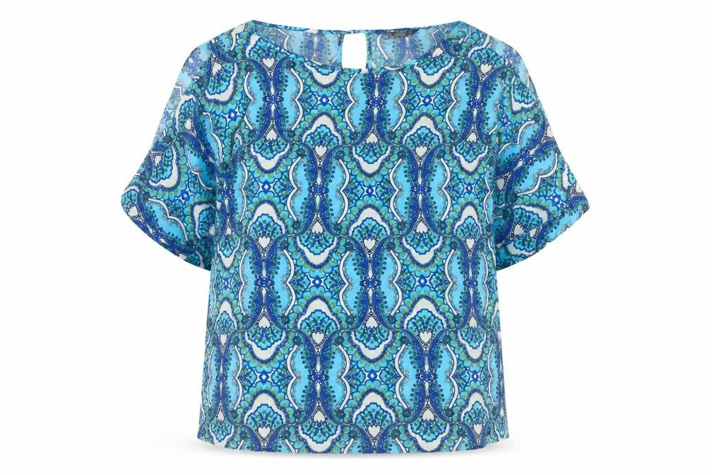 Dunnes Women Blue Paisley 3/4 Sleeve Viscose Tunic Blouse Size 14
