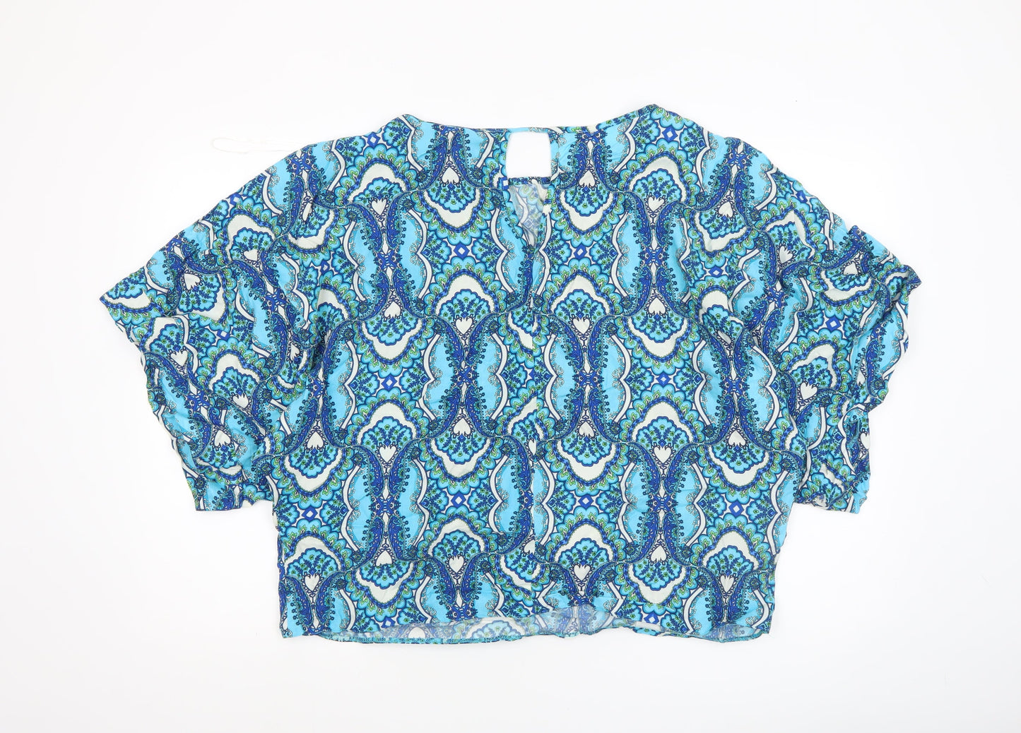 Dunnes Women Blue Paisley 3/4 Sleeve Viscose Tunic Blouse Size 14