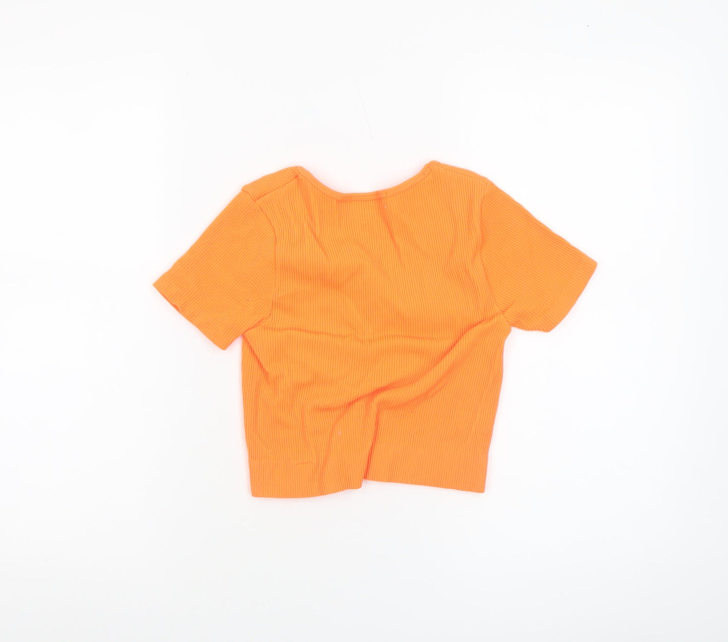 Dunnes Women’s Orange Cropped V-Neck Ribbed Short Sleeve Top XS