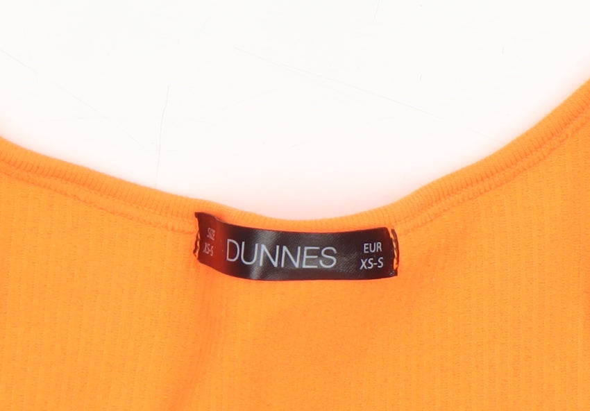 Dunnes Women’s Orange Cropped V-Neck Ribbed Short Sleeve Top XS
