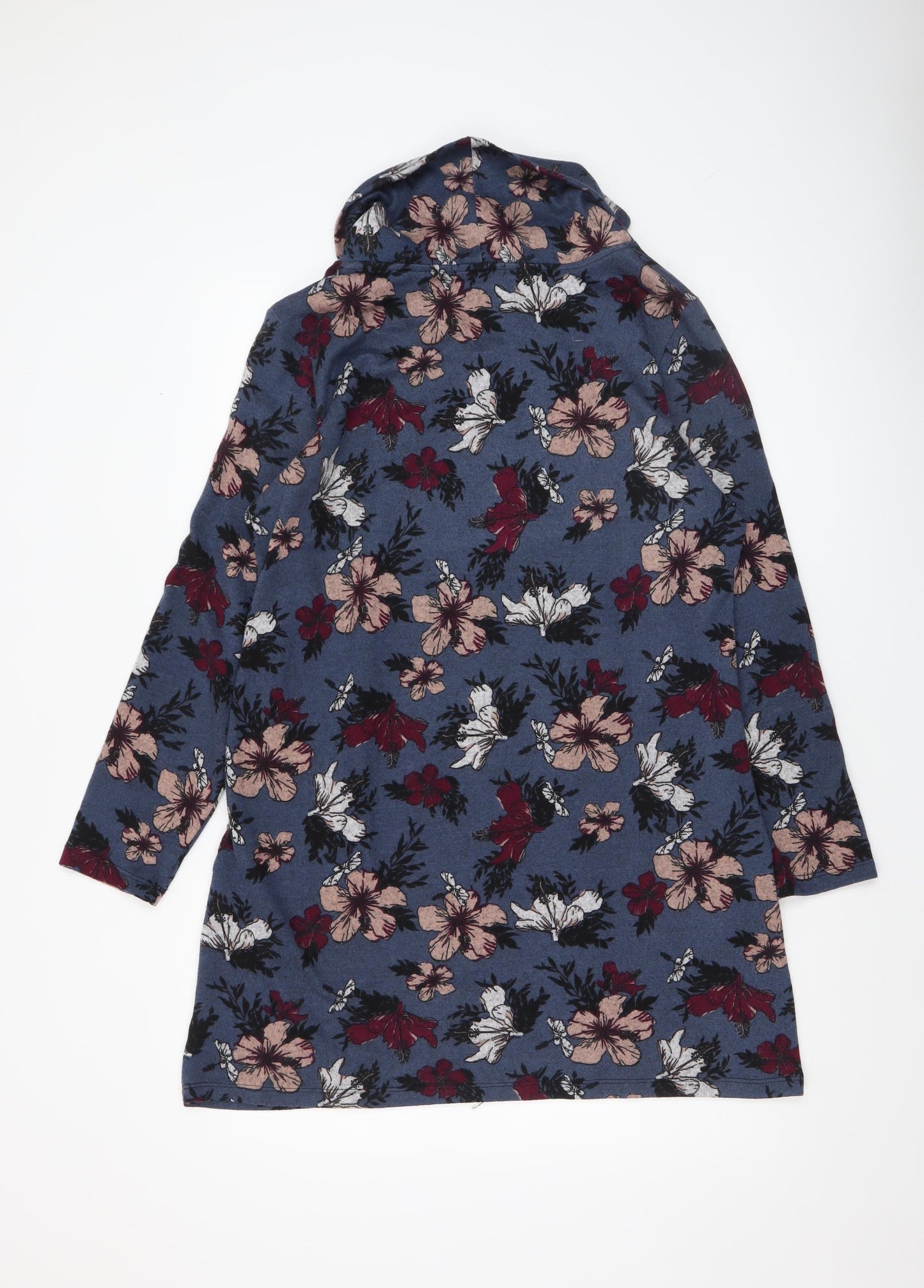 Voulez Vous Women's Blue Floral Shift Dress Size 14 Long Sleeve Cowl Neck