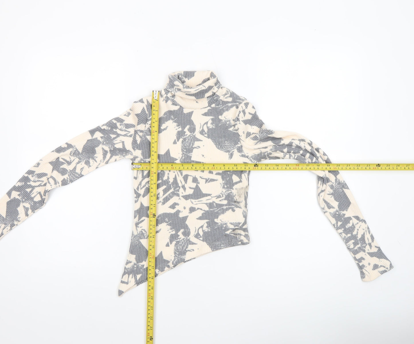 Bershka Women’s Grey Star Print Cropped Roll Neck Top Size S