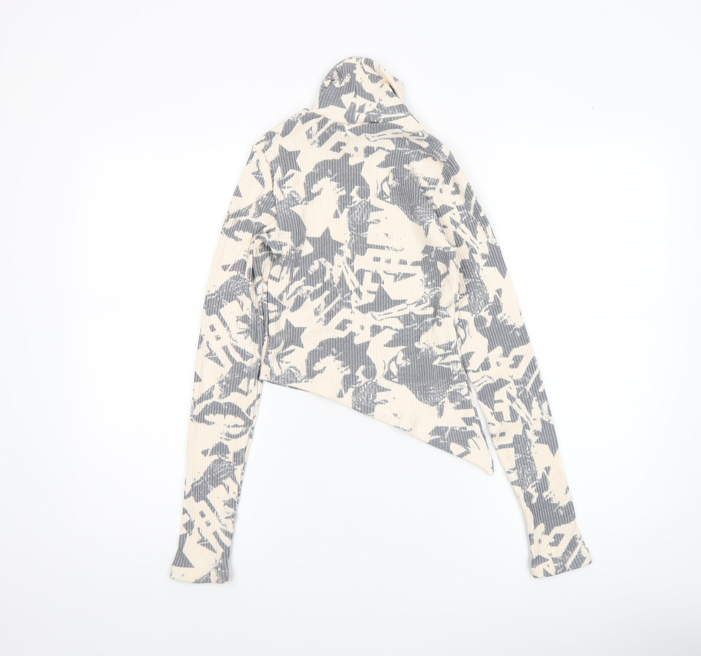 Bershka Women’s Grey Star Print Cropped Roll Neck Top Size S