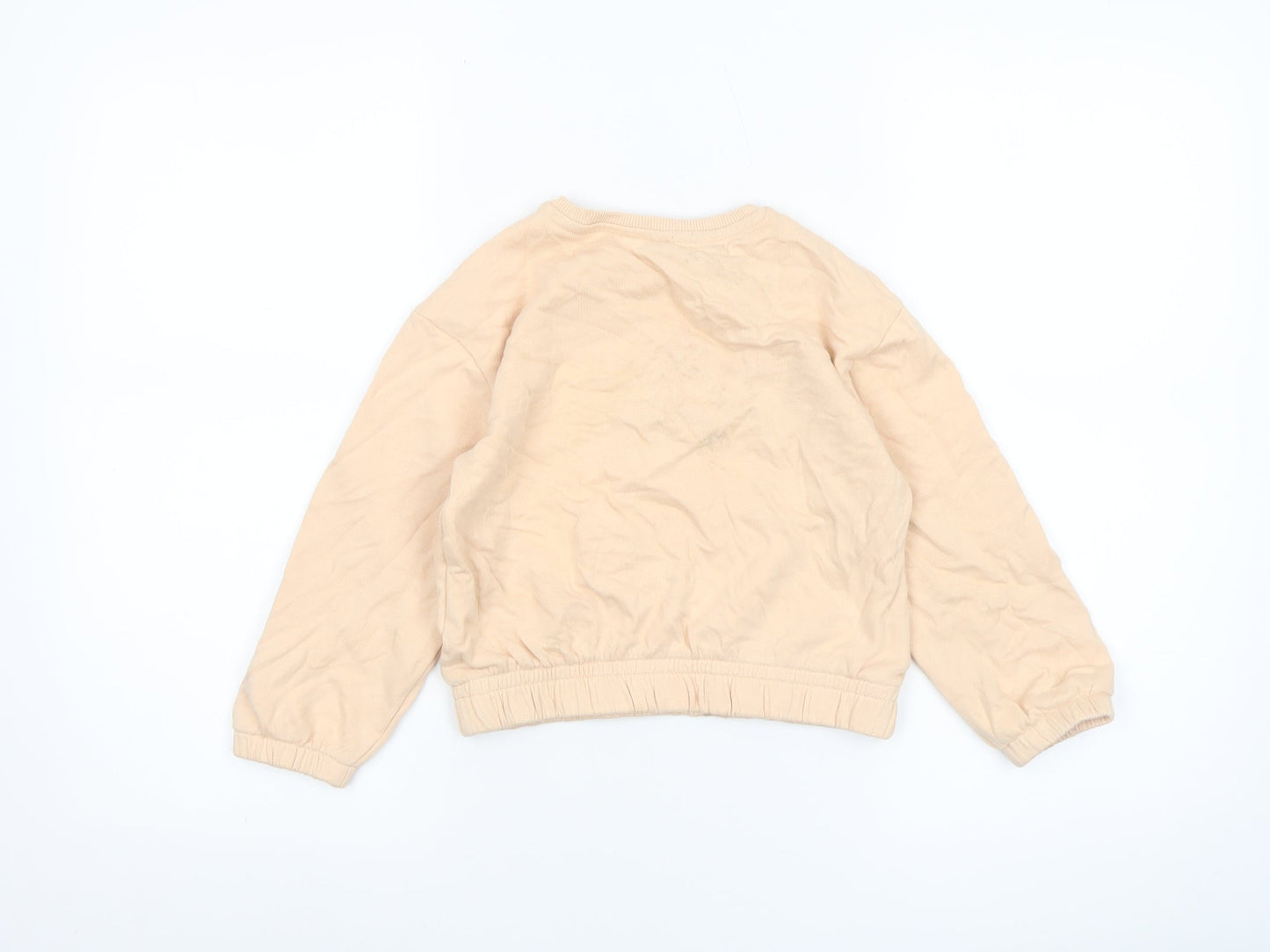 United Colors of Benetton Girls Beige Cat Print Pullover Sweatshirt 6 Years