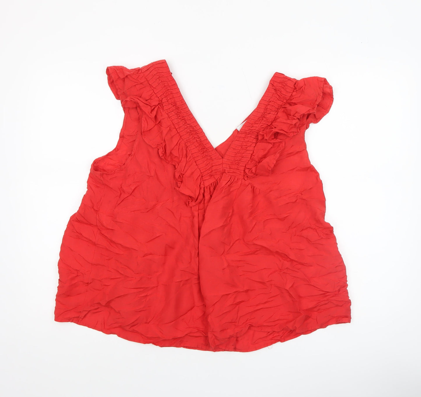 Next Women’s Red Sleeveless Ruffle V-Neck Tunic Blouse Size 18