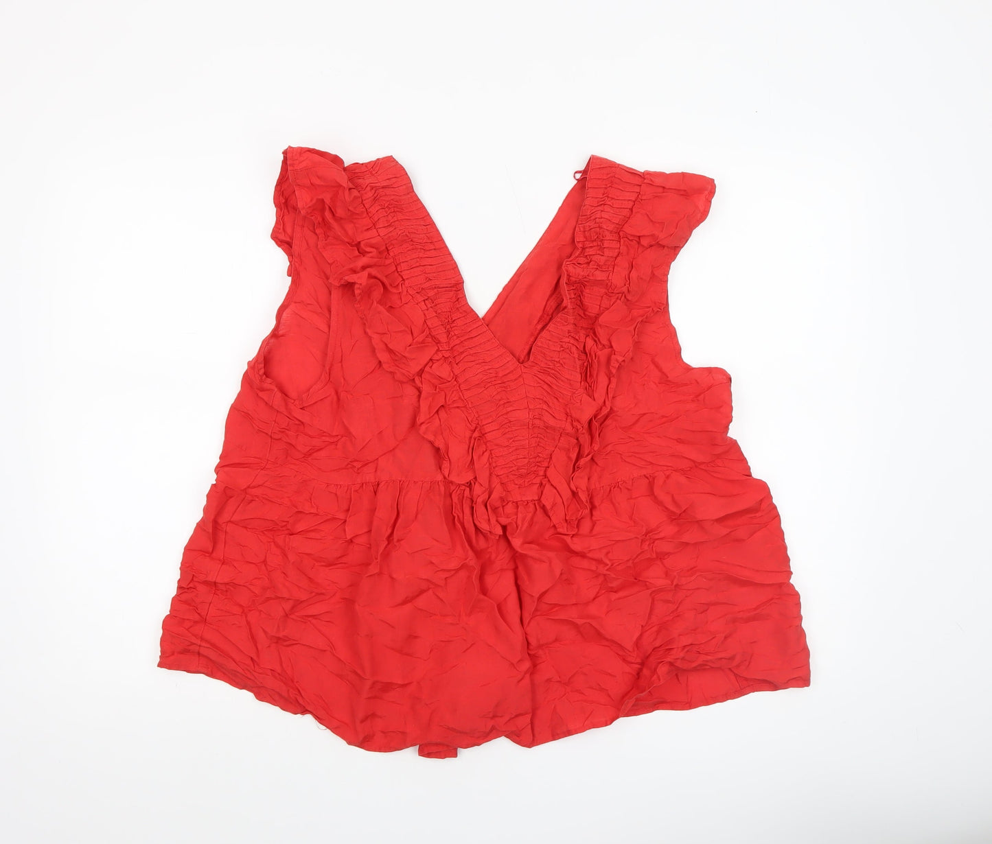 Next Women’s Red Sleeveless Ruffle V-Neck Tunic Blouse Size 18