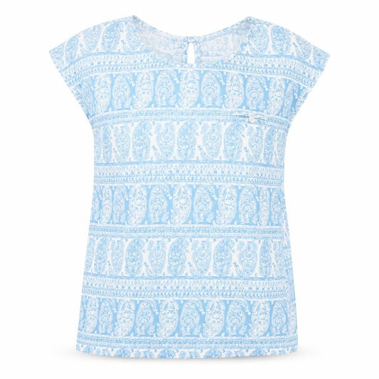 Front view of Sfera Women Blue Paisley Sleeveless Tunic Blouse, size 12