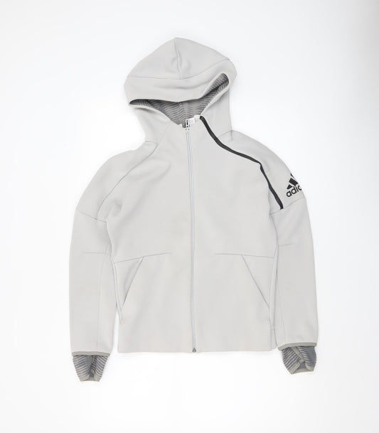 Adidas Boys Grey Full Zip Hoodie 11-12 Years Hooded Sportswear