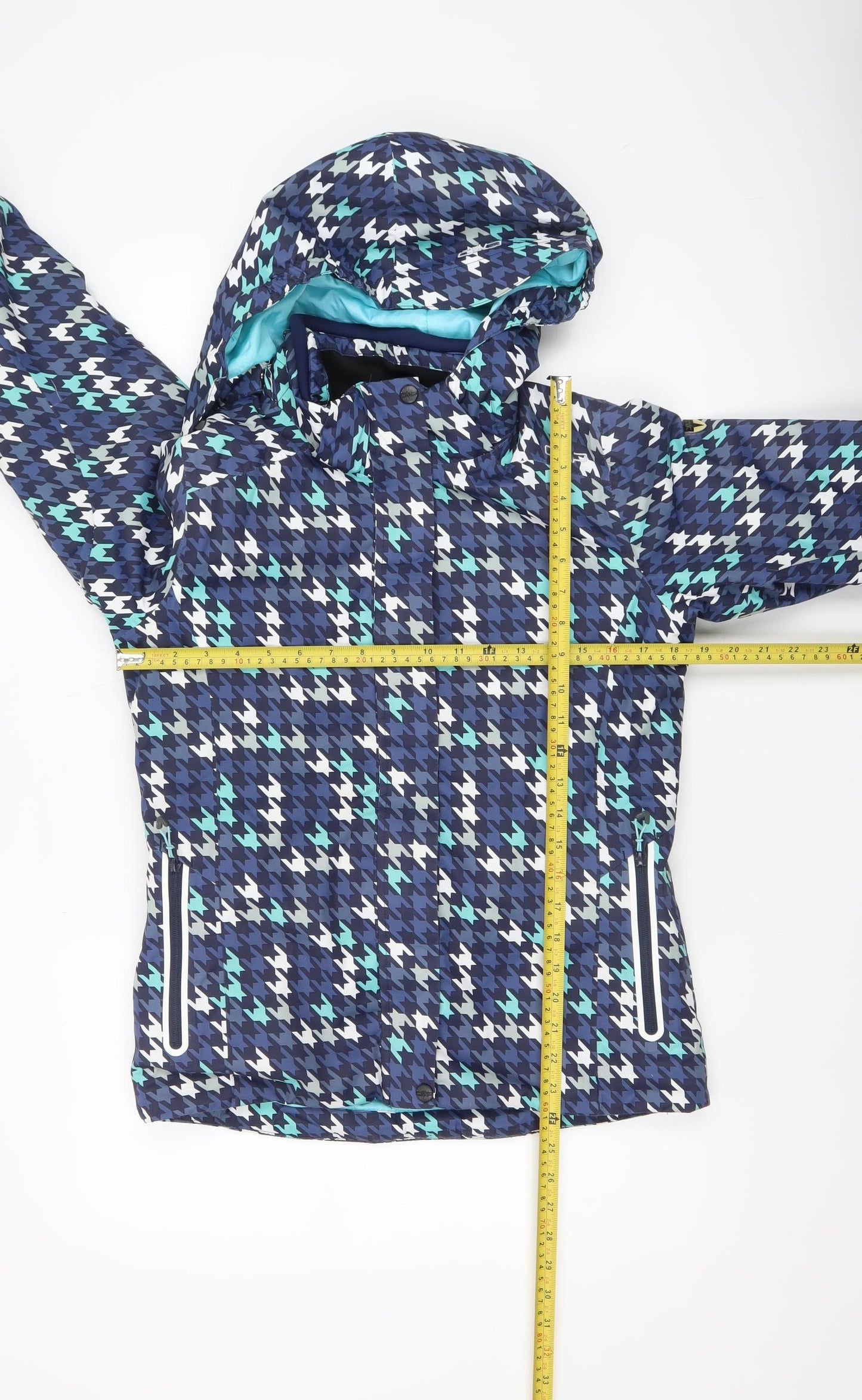 CMP Boys Blue Houndstooth Waterproof Hooded Ski Jacket 14 Years
