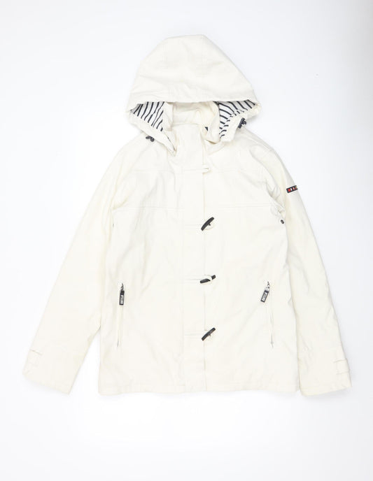 Batela Women’s White Hooded Nautical Rain Coat Jacket Size 8